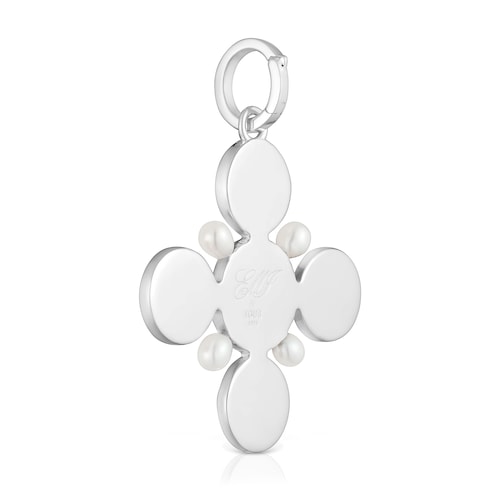 Colgante cruz de plata ónix y perlas cultivadas Eugenia X TOUS