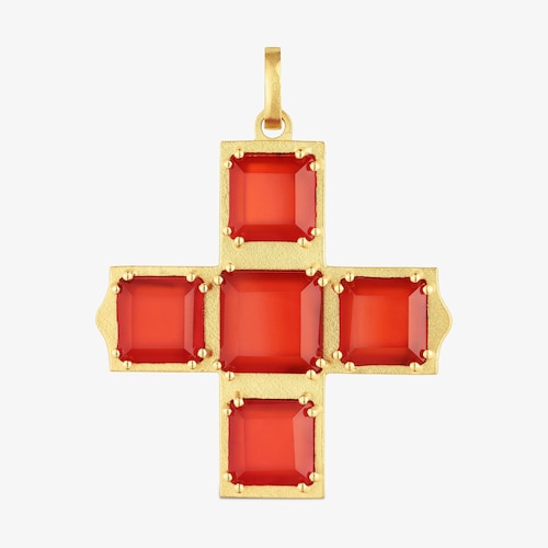 Pingente cruz com banho de ouro de 18&nbsp;K sobre prata e cornalina TOUS