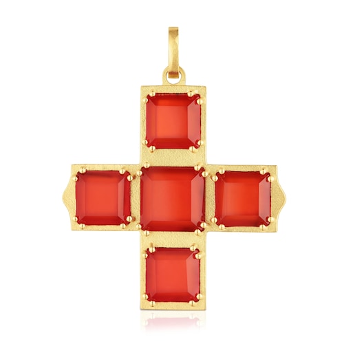 Colgante cruz con baño de oro 18kt sobre plata y cornalina Eugenia X TOUS
