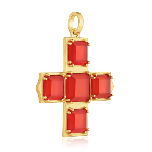 Colgante cruz con baño de oro 18kt sobre plata y cornalina Eugenia X TOUS