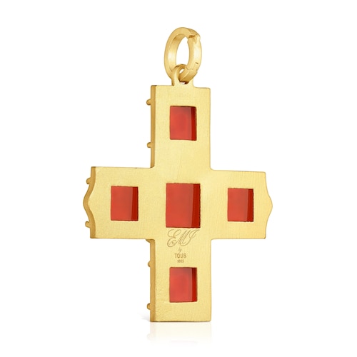 Colgante cruz con baño de oro 18kt sobre plata y cornalina Eugenia X TOUS