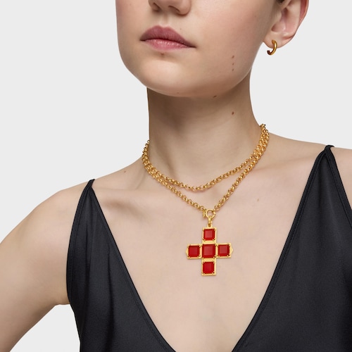 Colgante cruz con baño de oro 18kt sobre plata y cornalina Eugenia X TOUS