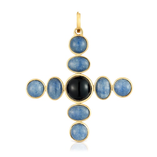 Colgante cruz con baño de oro 18kt sobre plata y gemas Eugenia X TOUS