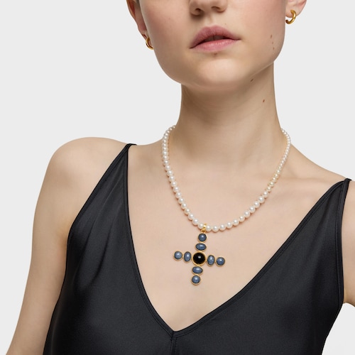 Colgante cruz con baño de oro 18kt sobre plata y gemas Eugenia X TOUS