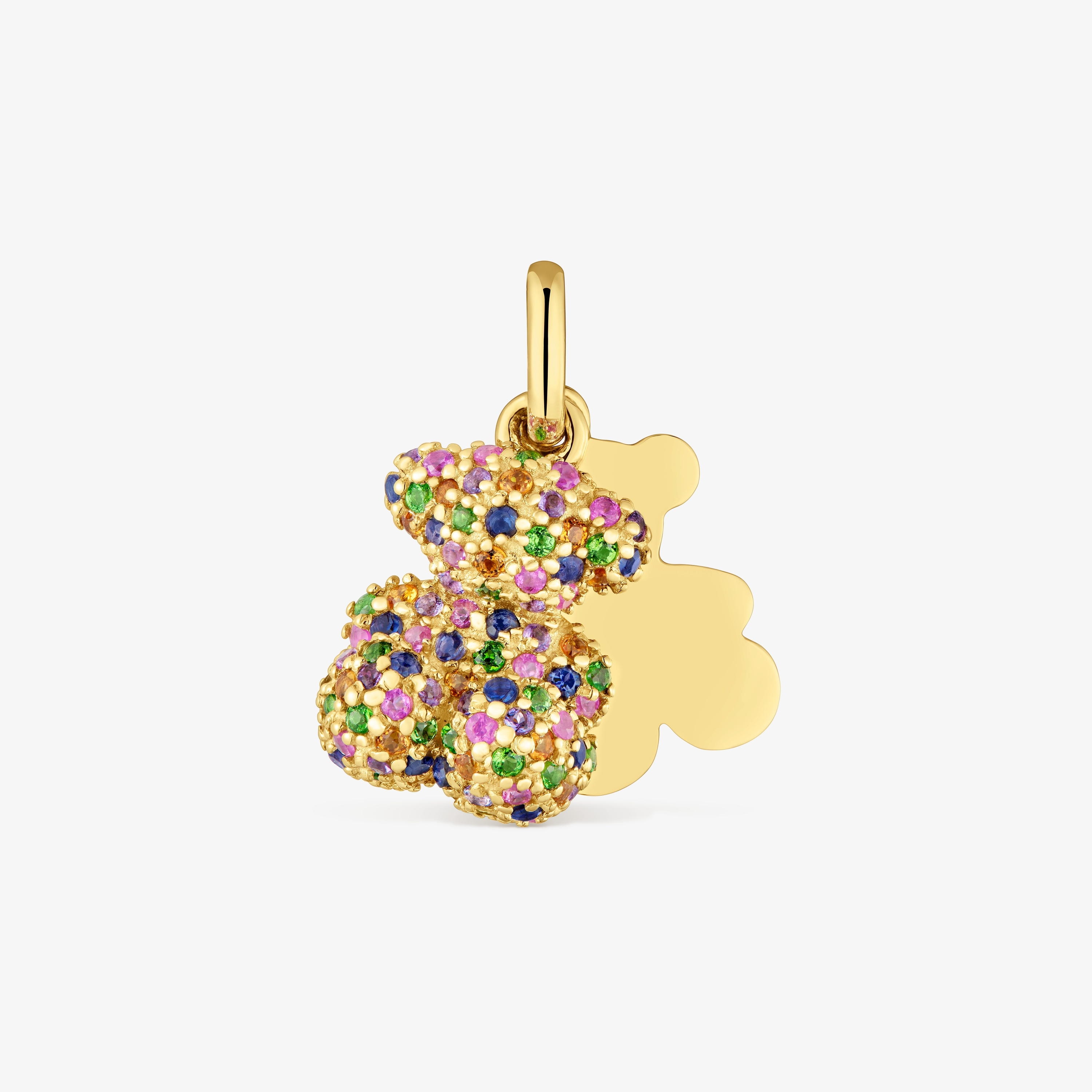 14K solid gold double-bear Pendant with gemstones Bold Bear