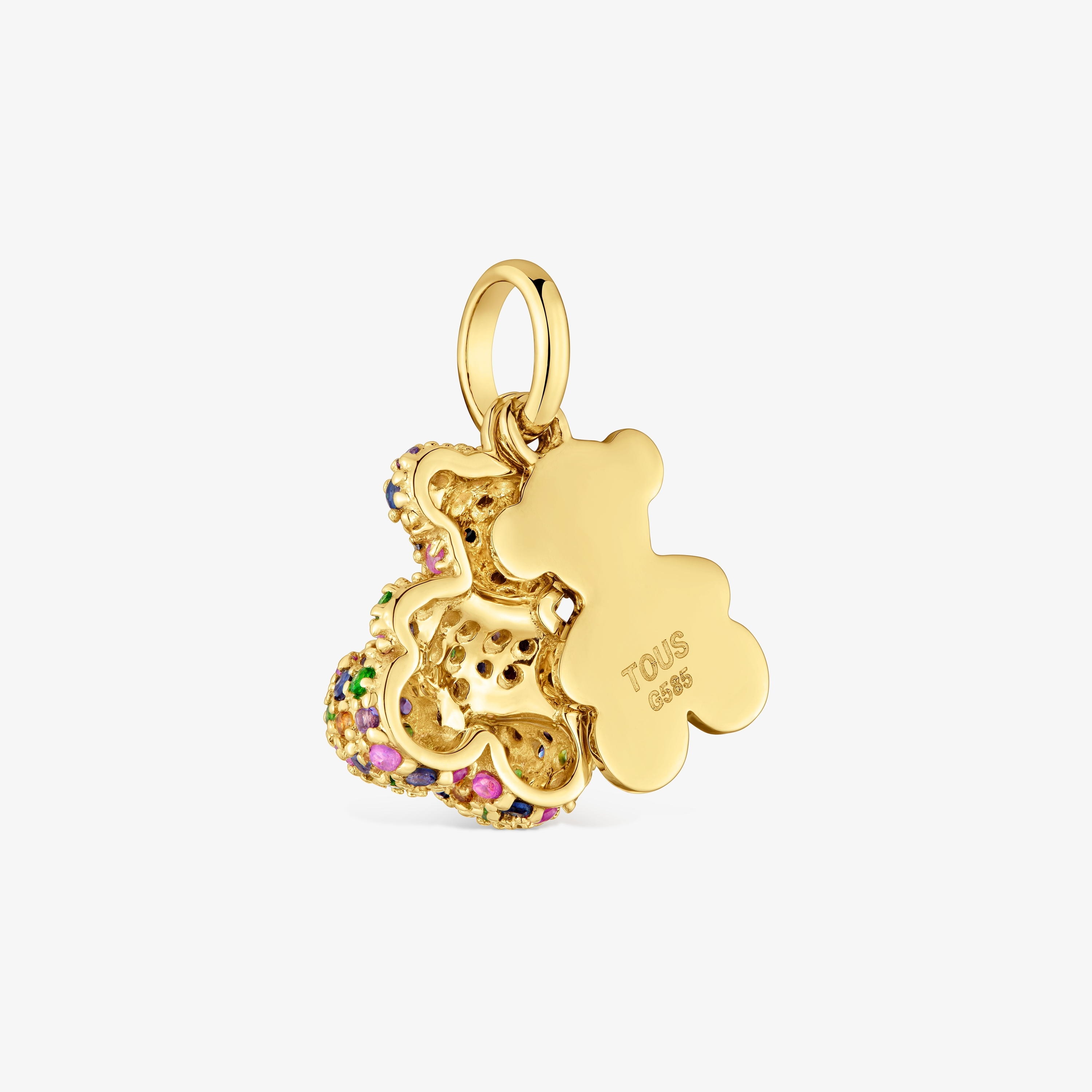 14K solid gold double-bear Pendant with gemstones Bold Bear