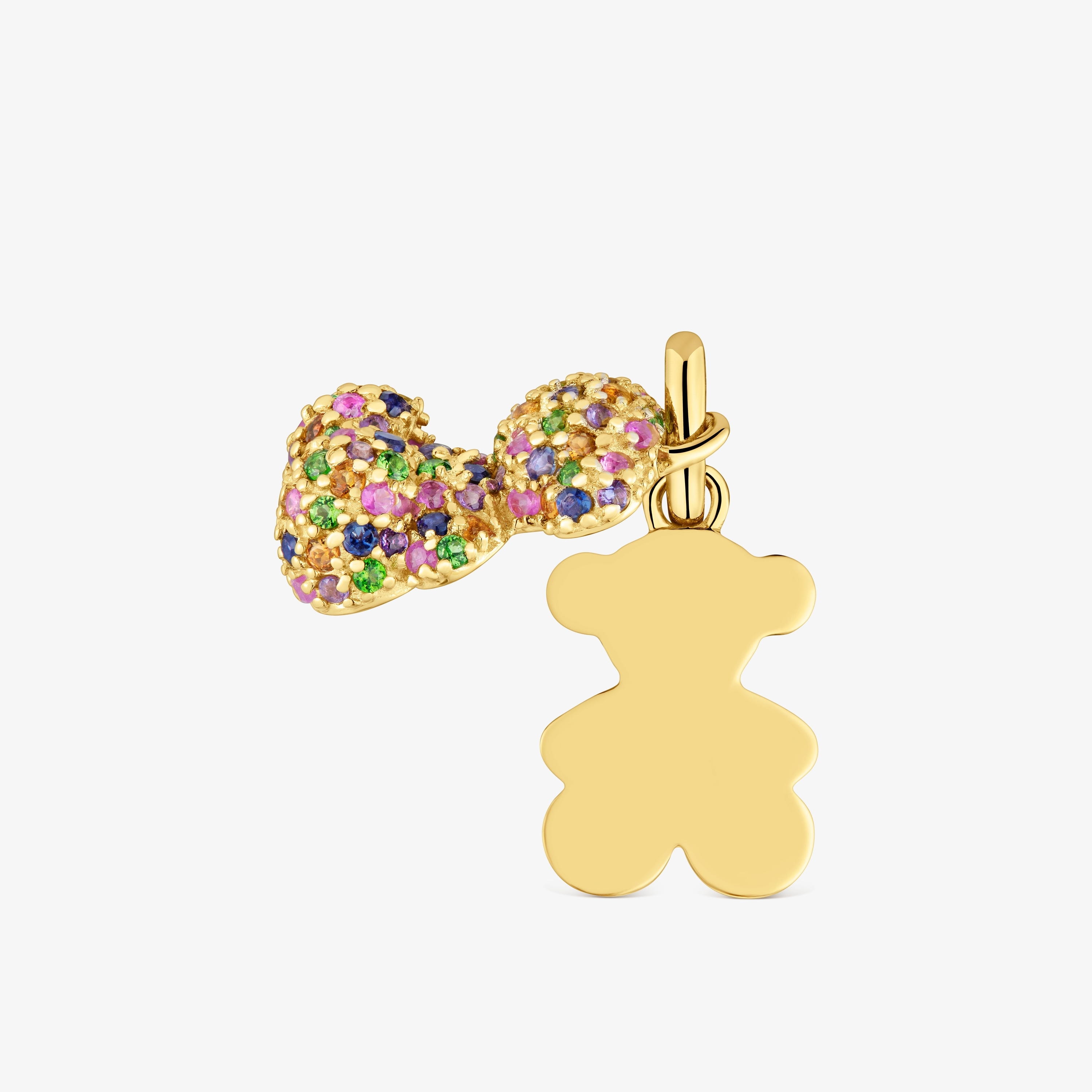 14K solid gold double-bear Pendant with gemstones Bold Bear