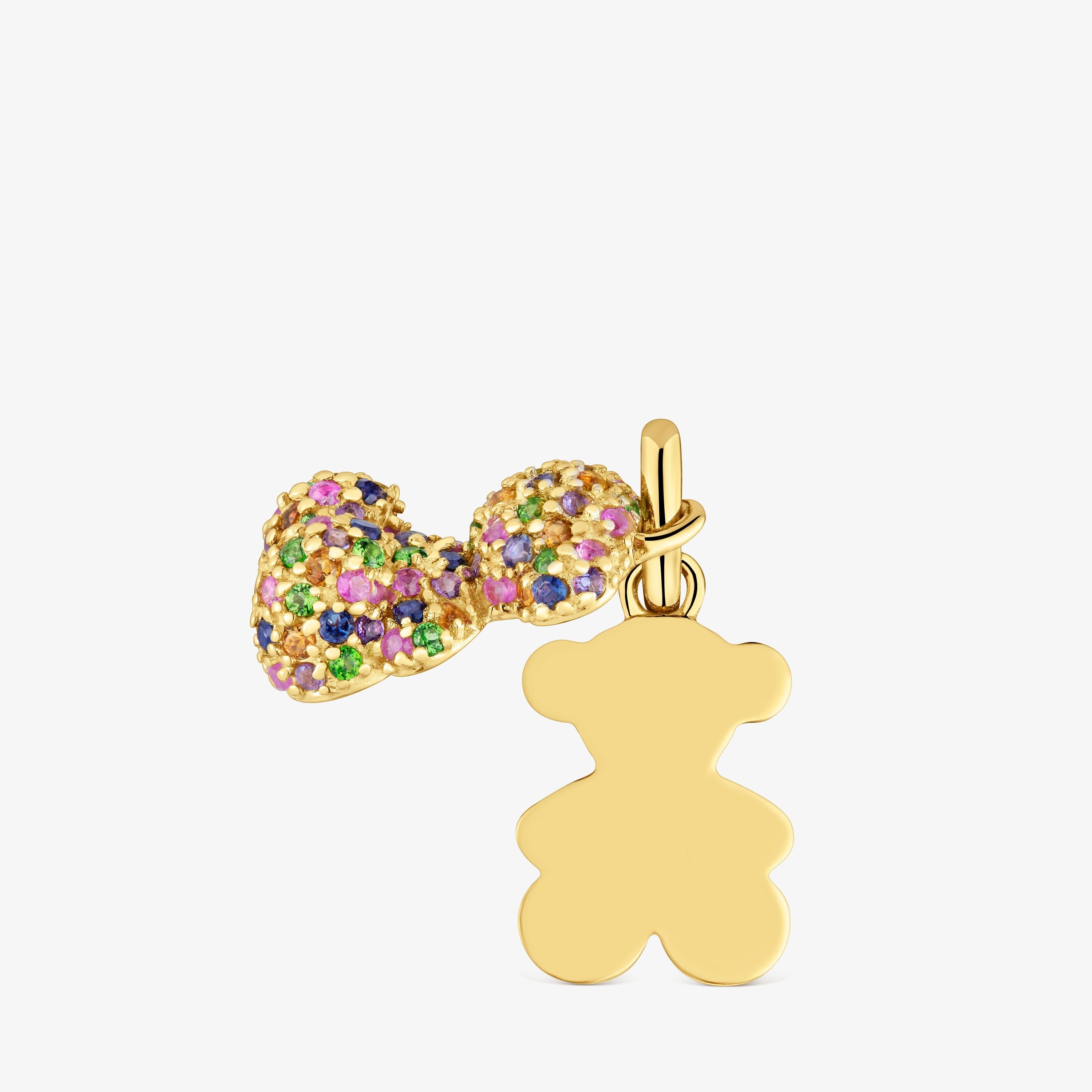 14K solid gold double-bear Pendant with gemstones Bold Bear