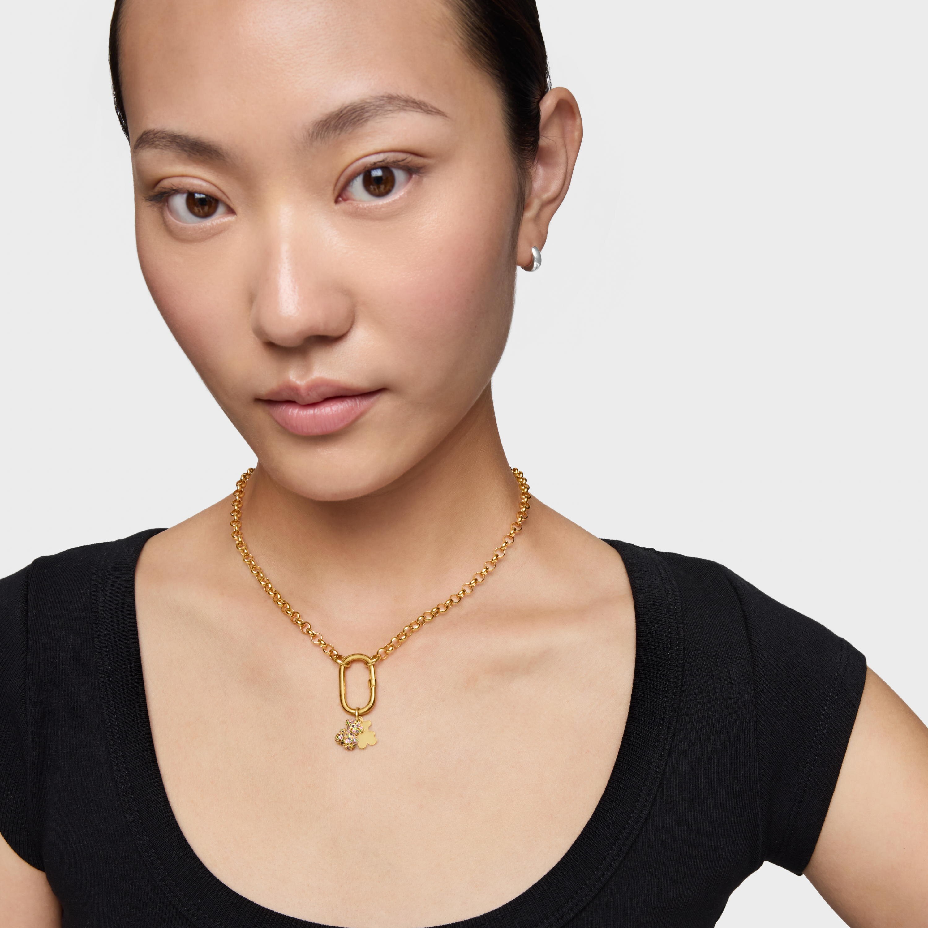 14K solid gold double-bear Pendant with gemstones Bold Bear