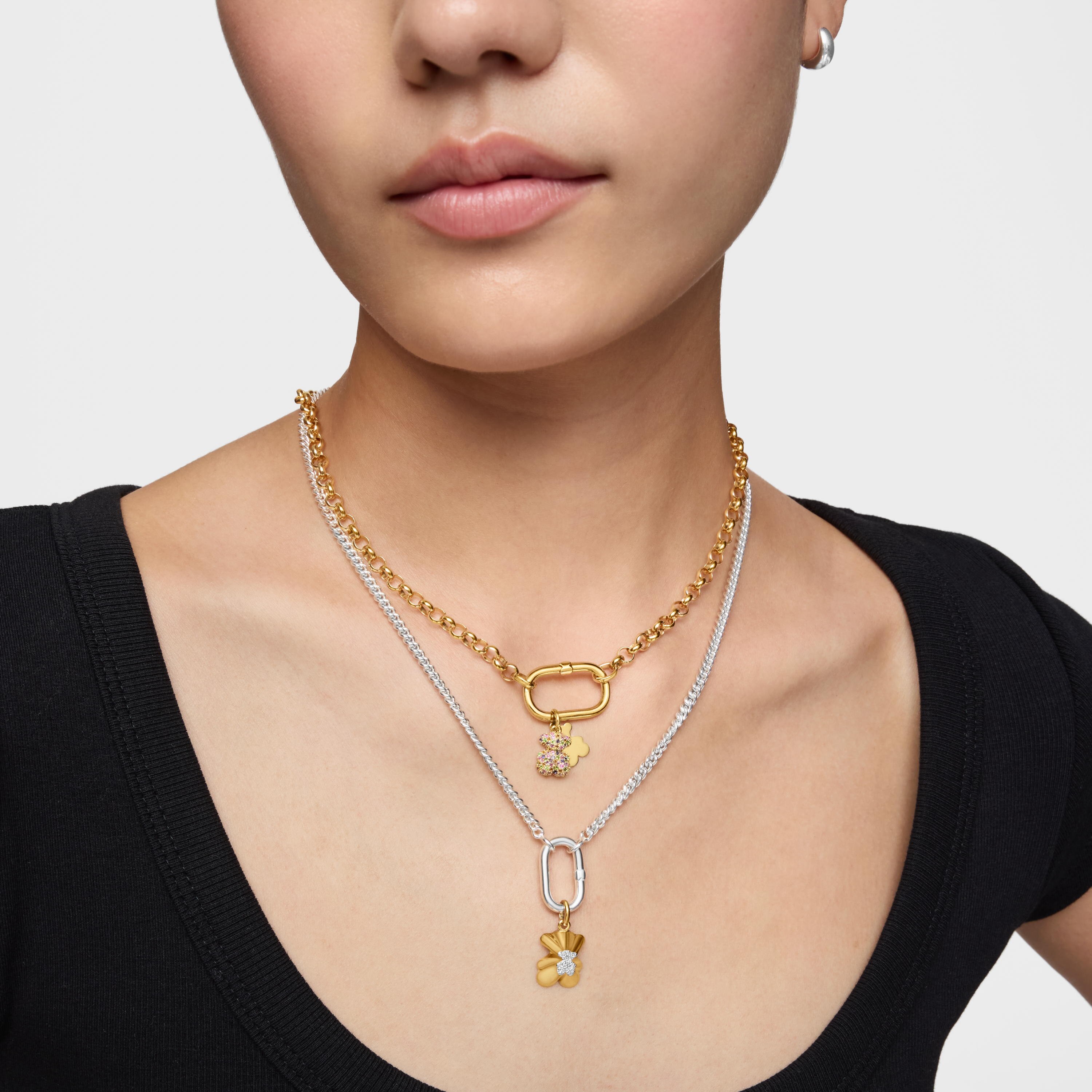 14K solid gold double-bear Pendant with gemstones Bold Bear