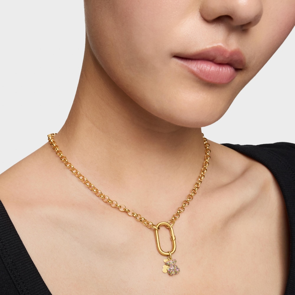 Pr&iacute;vesok s&nbsp;dvojit&yacute;m medved&iacute;kom zo 14&nbsp;kt zlata s&nbsp;drahokamami Bold Bear