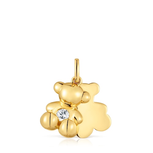 Colgante doble oso con baño de oro 18 kt sobre plata y diamante creado en laboratorio Bold Bear