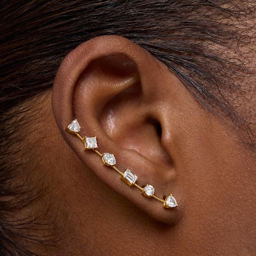 Brinco trepador em ouro de 14 K e diamantes criados em laboratório Shine LGD