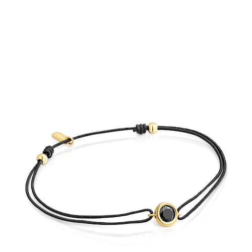 Pulsera de nylon negro con baño de oro 18 kt sobre plata y espinela negra Line