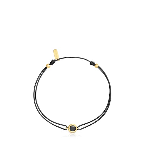 Pulsera de nylon negro con baño de oro 18 kt sobre plata y espinela negra Line