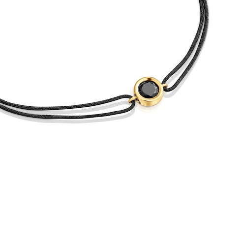 Pulsera de nylon negro con baño de oro 18 kt sobre plata y espinela negra Line