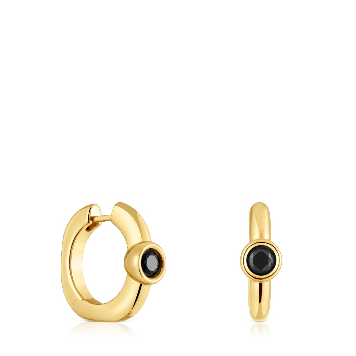 Tous - Pendientes De Aro Con Baño De Oro 18 Kt Sobre Plata Y Espinela Negra 18 Mm Line - Dorado