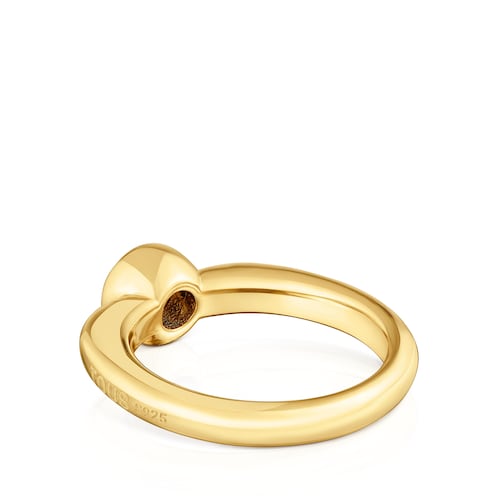 Anillo ancho con baño de oro 18 kt sobre plata y espinela negra Line