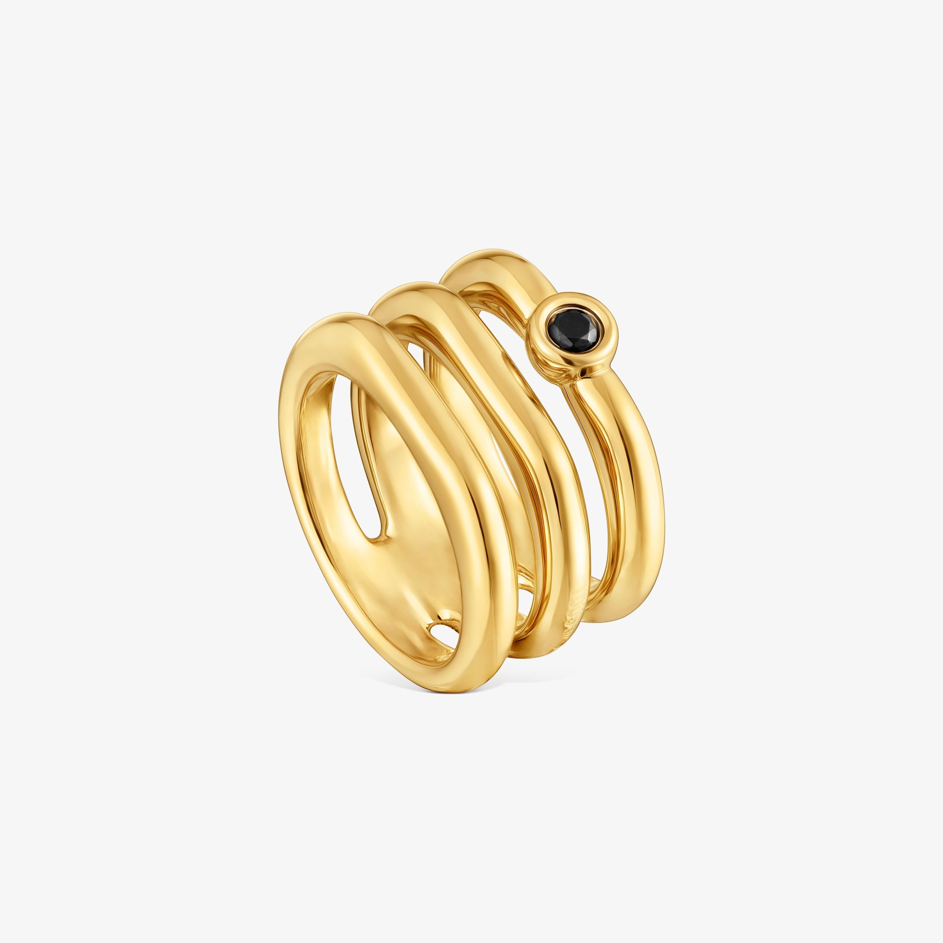 アクセサリー hum jewelry TRIPLE RING Triple ring with 18K gold vermeil and black spinel TOUS Line | TOUS