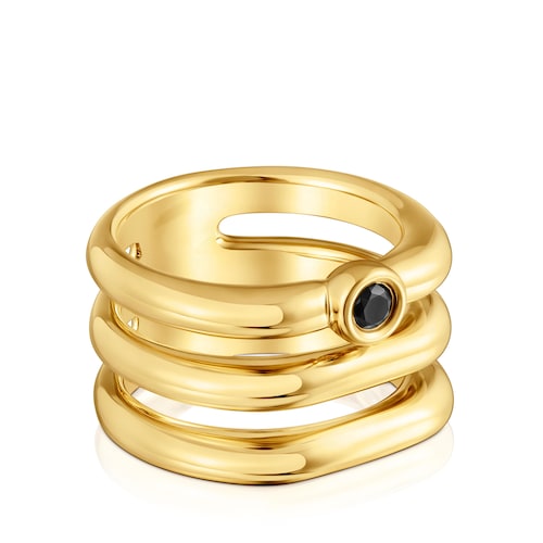 Anillo triple con baño de oro 18 kt sobre plata y espinela negra Line
