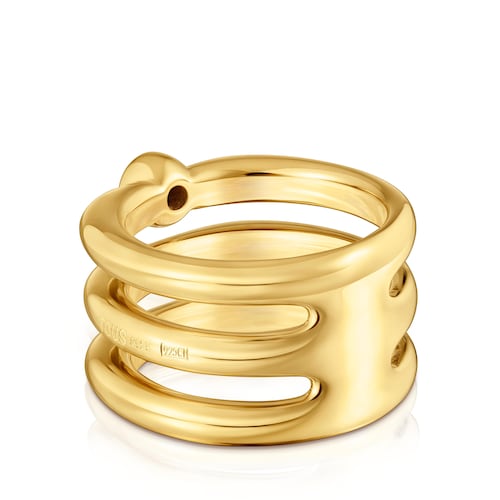 Anillo triple con baño de oro 18 kt sobre plata y espinela negra Line