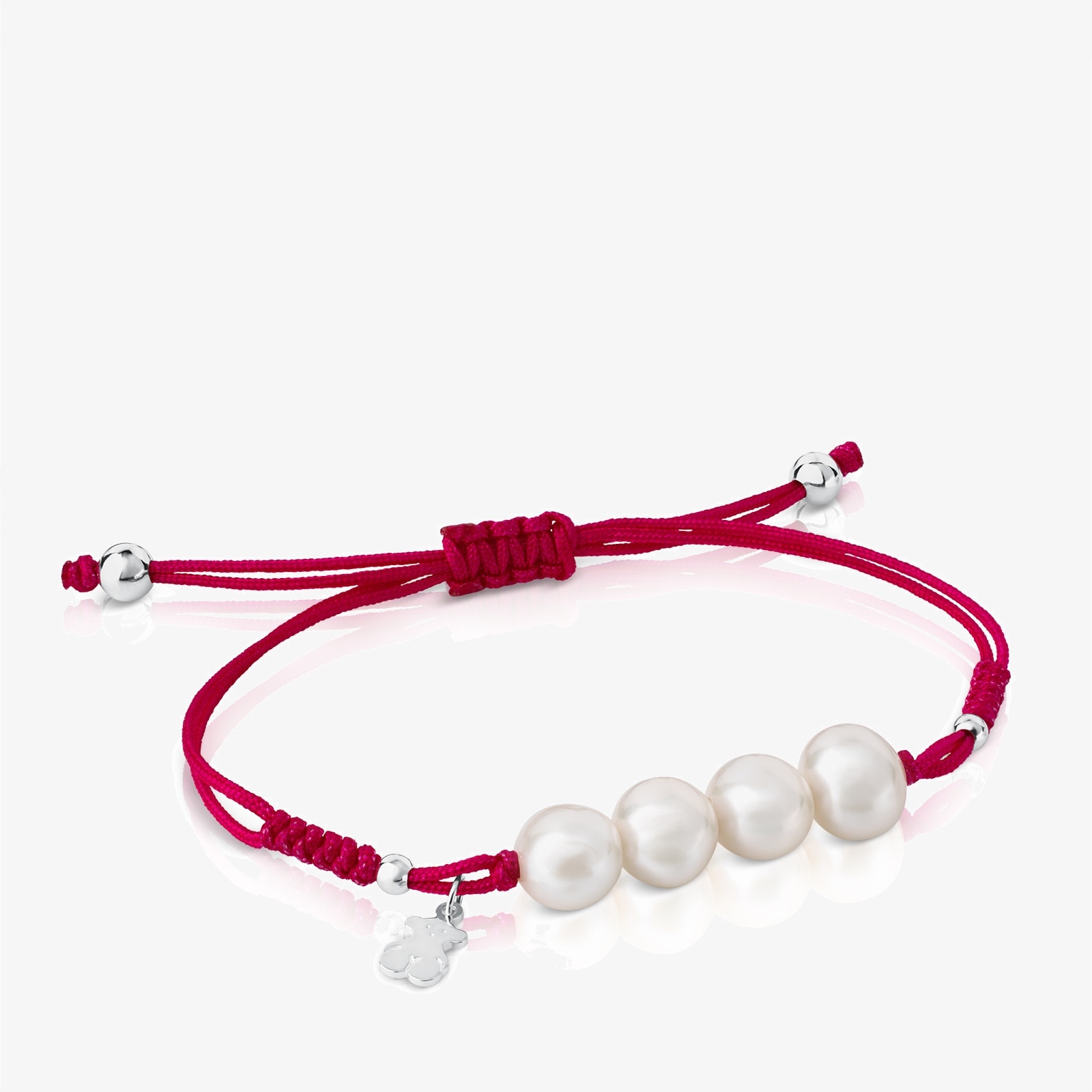 Silver pearl and fuchsia-colored nylon Bracelet Basics