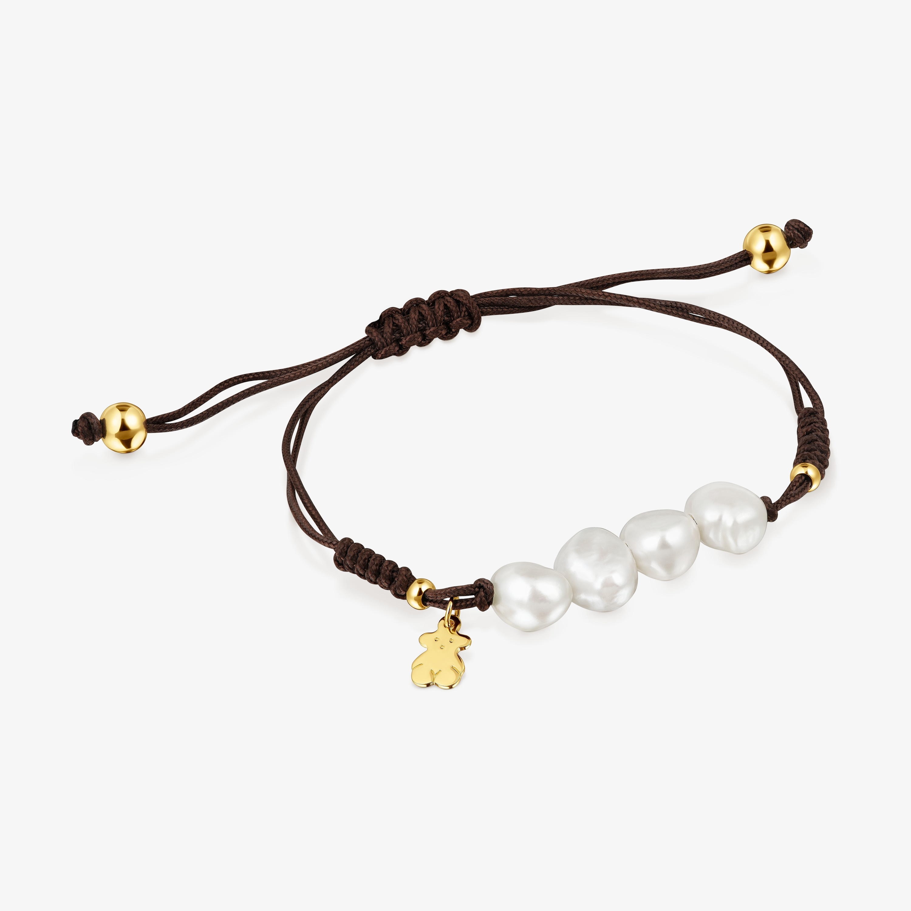 Gold vermeil, pearl and black nylon Bracelet Basics