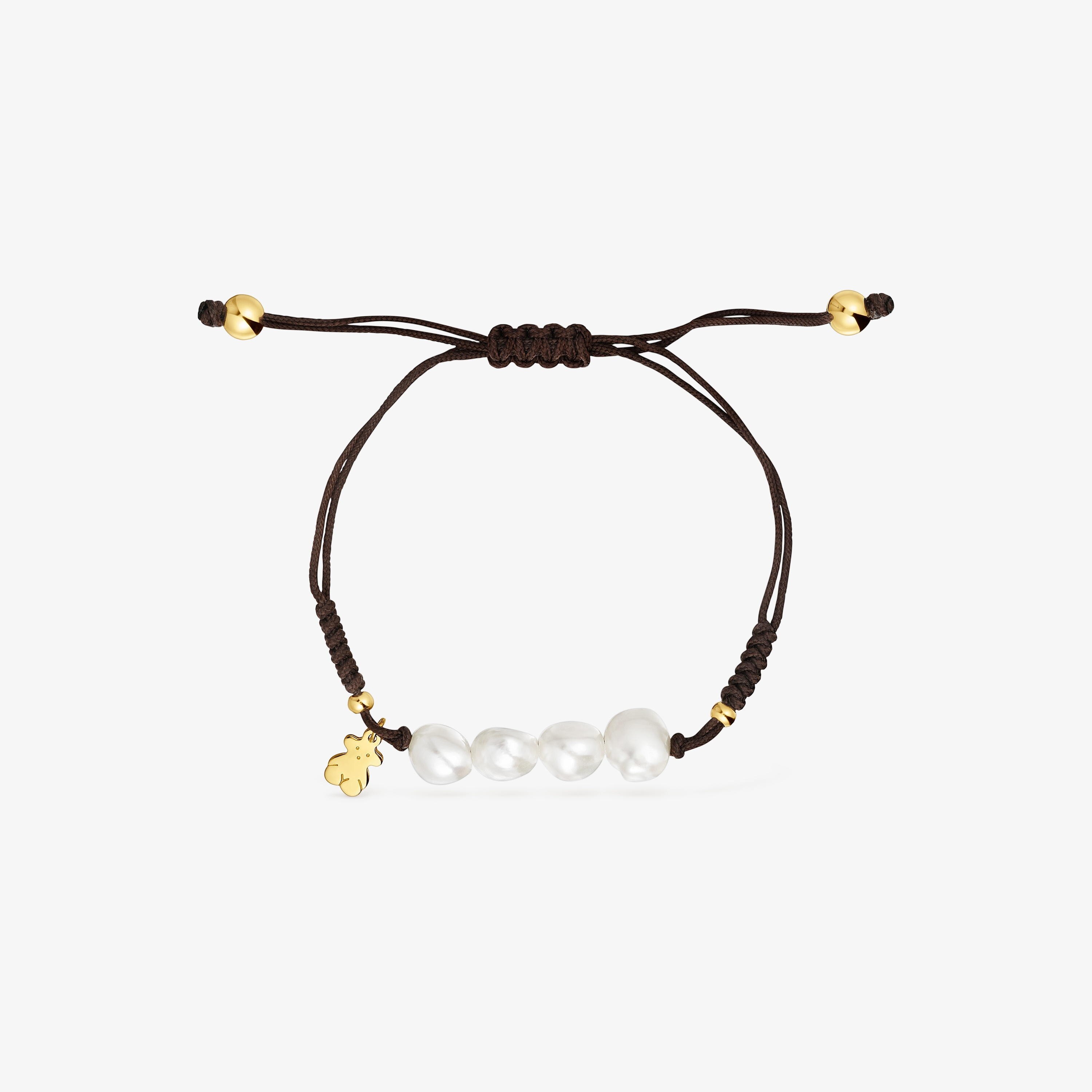 Gold vermeil, pearl and black nylon Bracelet Basics