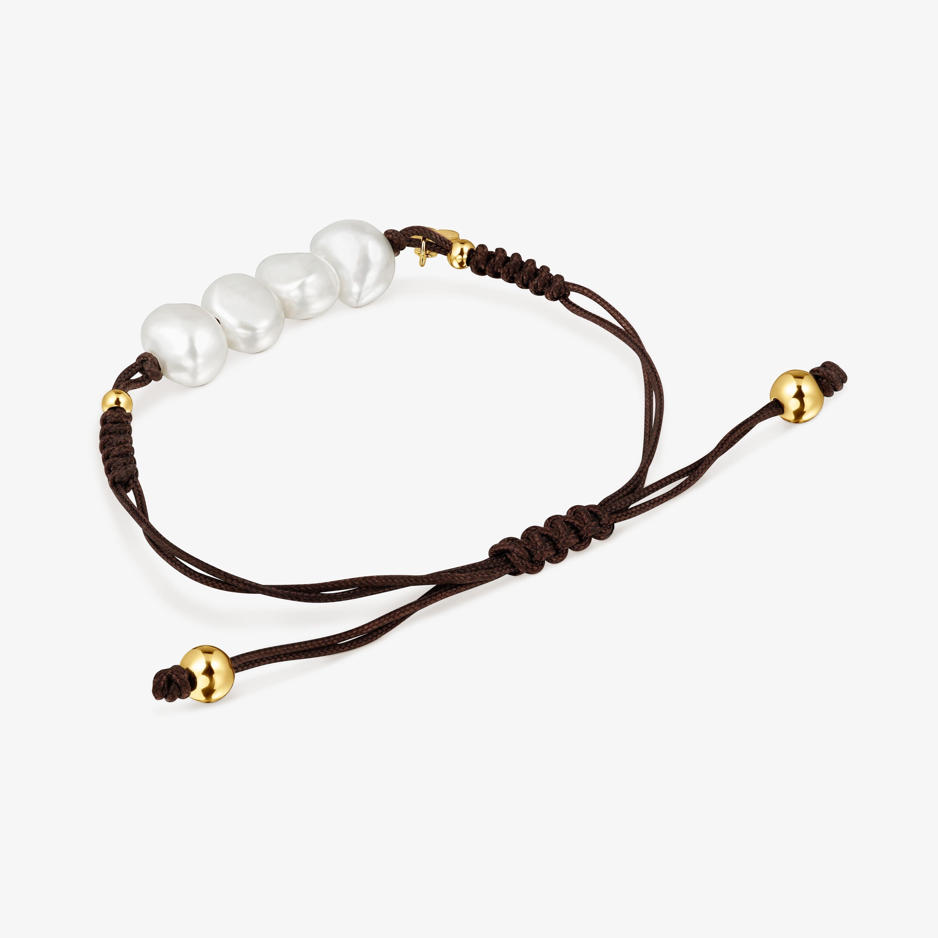 Gold vermeil, pearl and black nylon Bracelet Basics