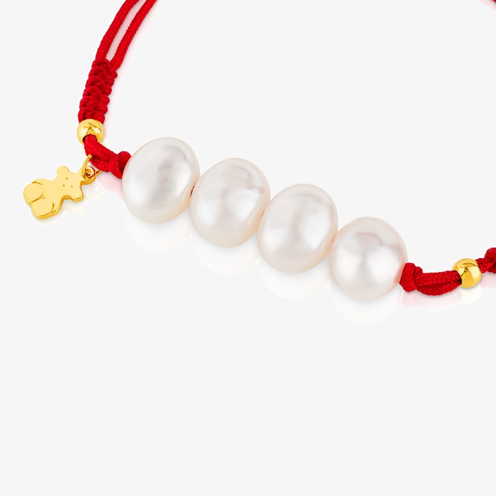 Tous Nudos - Bransoletka z pereł, ż&oacute;łtego srebra Vermeil i czerwonego, plecionego sznurka