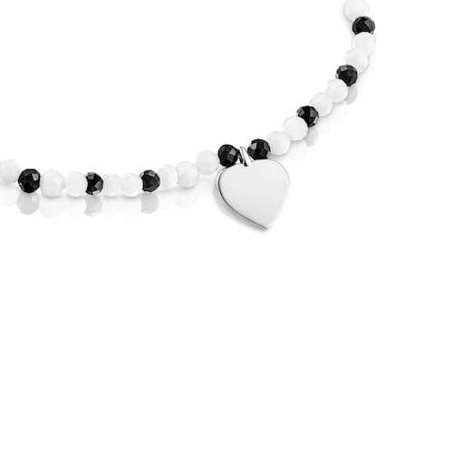 Pulsera elástica con calcedónia, espinelas y corazón de plata TOUS Motivos