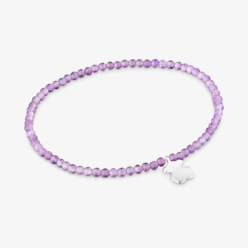 Pulsera el&aacute;stica con amatistas y oso de plata TOUS Motivos