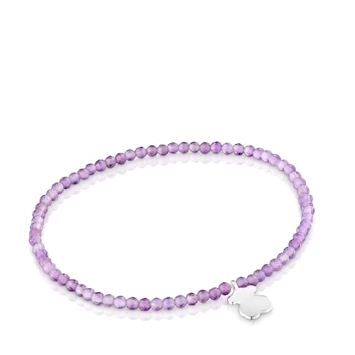 Elastic Bracelet with amethysts and silver bear TOUS Motifs
