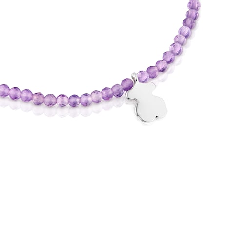 Elastic Bracelet with amethysts and silver bear TOUS Motifs