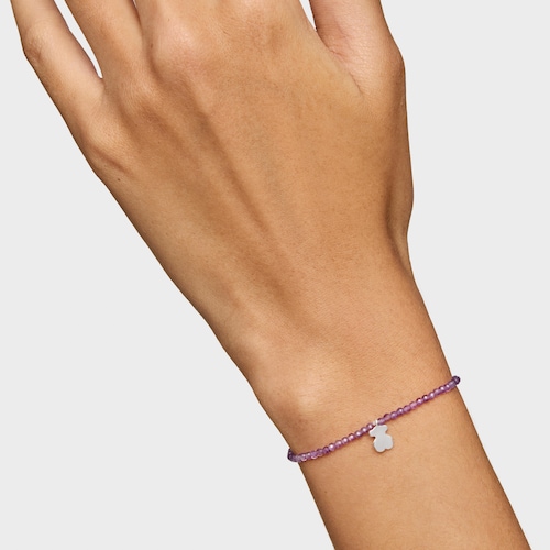 Elastic Bracelet with amethysts and silver bear TOUS Motifs