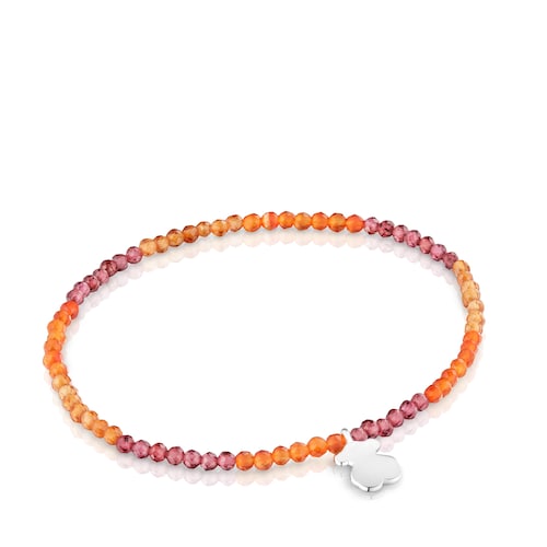 Elastic Bracelet with orange gemstones and silver bear TOUS Motifs