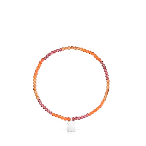 Elastic Bracelet with orange gemstones and silver bear TOUS Motifs