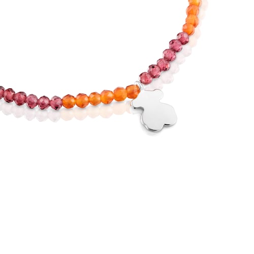 Elastic Bracelet with orange gemstones and silver bear TOUS Motifs