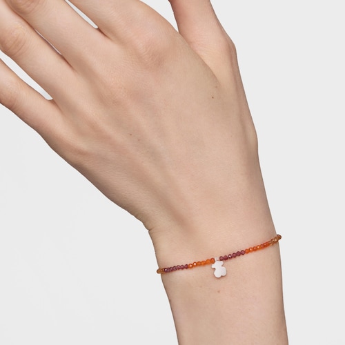 Elastic Bracelet with orange gemstones and silver bear TOUS Motifs