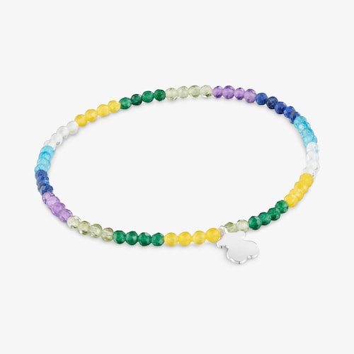 Pulsera el&aacute;stica con gemas azules y oso de plata TOUS Motivos