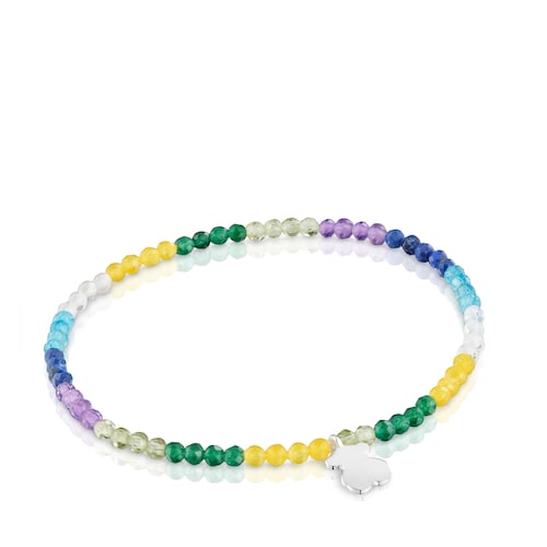 Pulsera elástica con gemas azules y oso de plata TOUS Motivos