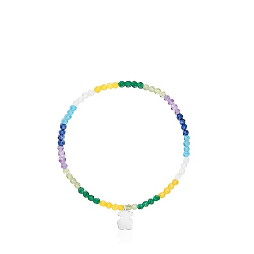 Pulsera elástica con gemas azules y oso de plata TOUS Motivos