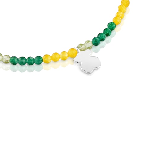 Pulsera elástica con gemas azules y oso de plata TOUS Motivos