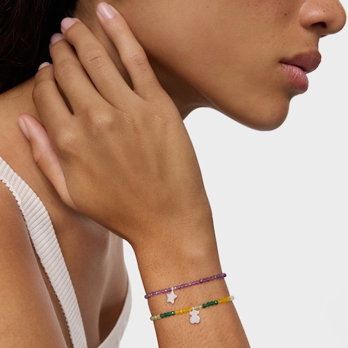 Pulsera elástica con gemas azules y oso de plata TOUS Motivos