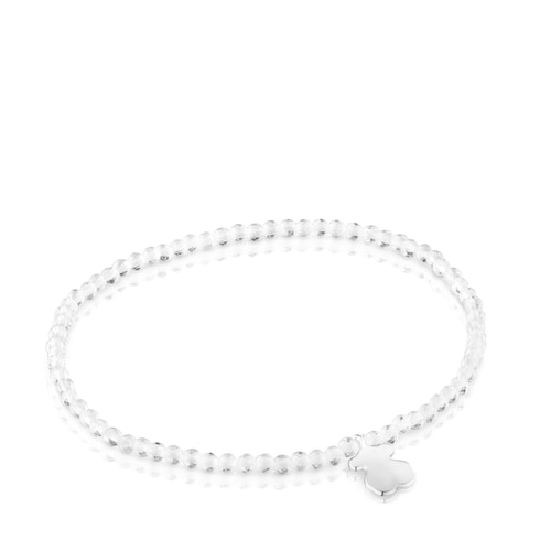 Pulsera elástica con cuarzo cristal de roca y oso de plata TOUS Motivos