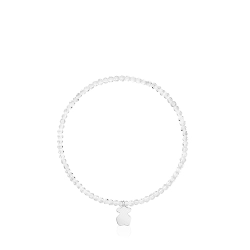 Pulsera elástica con cuarzo cristal de roca y oso de plata TOUS Motivos