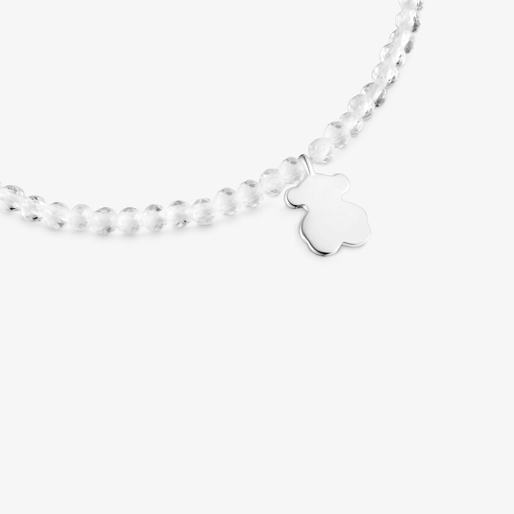 Elastic Bracelet with rock crystal quartz and silver bear TOUS Motifs