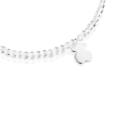 Pulsera elástica con cuarzo cristal de roca y oso de plata TOUS Motivos
