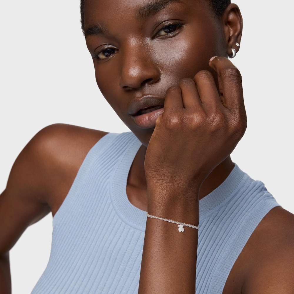 Elastic Bracelet with rock crystal quartz and silver bear TOUS Motifs