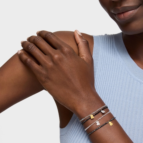 Pulsera elástica con cuarzo cristal de roca y oso de plata TOUS Motivos